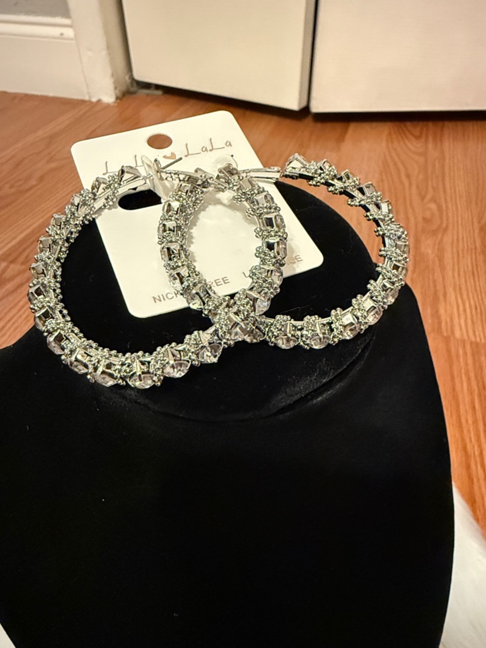 LaLa Silver-Tone Crystal Hoop Earrings - Sparkling Silver Finish